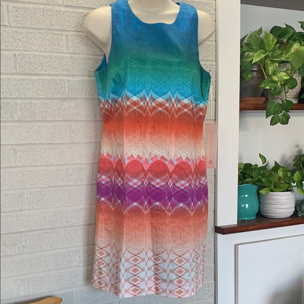 Etcetera Size 6 Multicolor Sleeveless Blue Orange Purple Gradient Dress Ombre